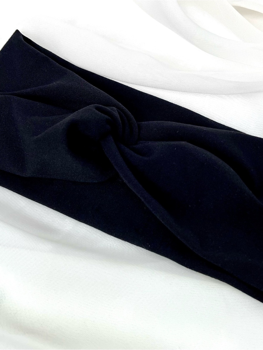 Handmade Wide Black Twist Headband made of soft poly-brushed fabric - Picture 6 of 7